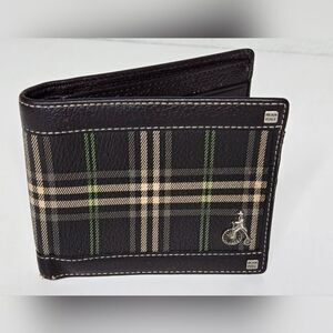 Bean Pole bifold wallet - brown, pale green, and tan plaid, preppy style